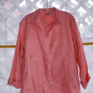 2 piece linen blouse set with eyelet trim XL